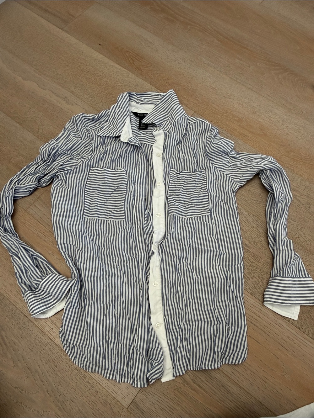 White House Black Market Blue and White Striped Button-Up Blouse